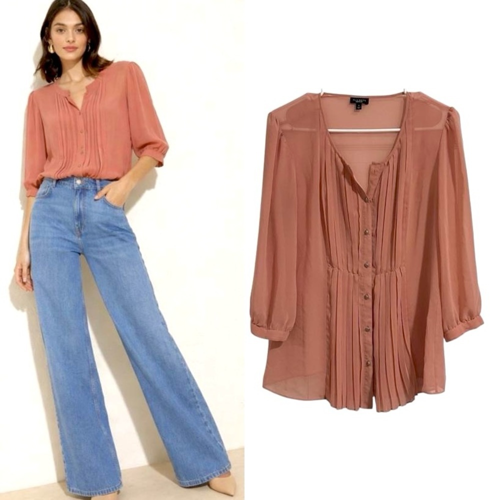 Talbots Sheer Pink Mauve Blouse Top 8